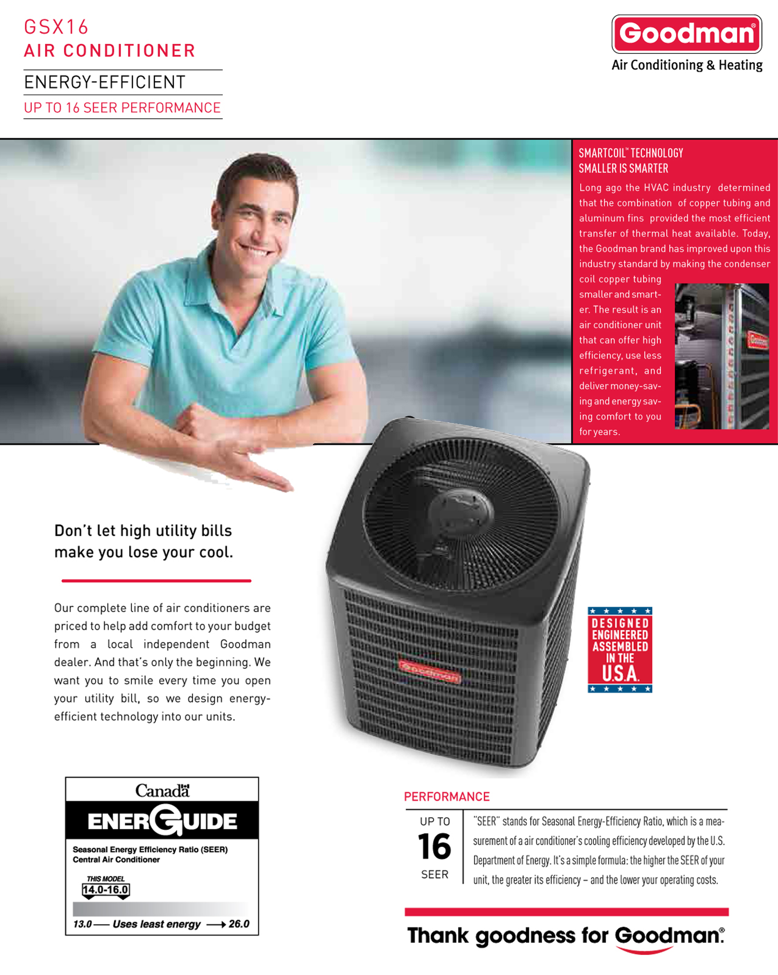 2 Ton Goodman 16 SEER Condenser GSX160241 USED (2989)(T)